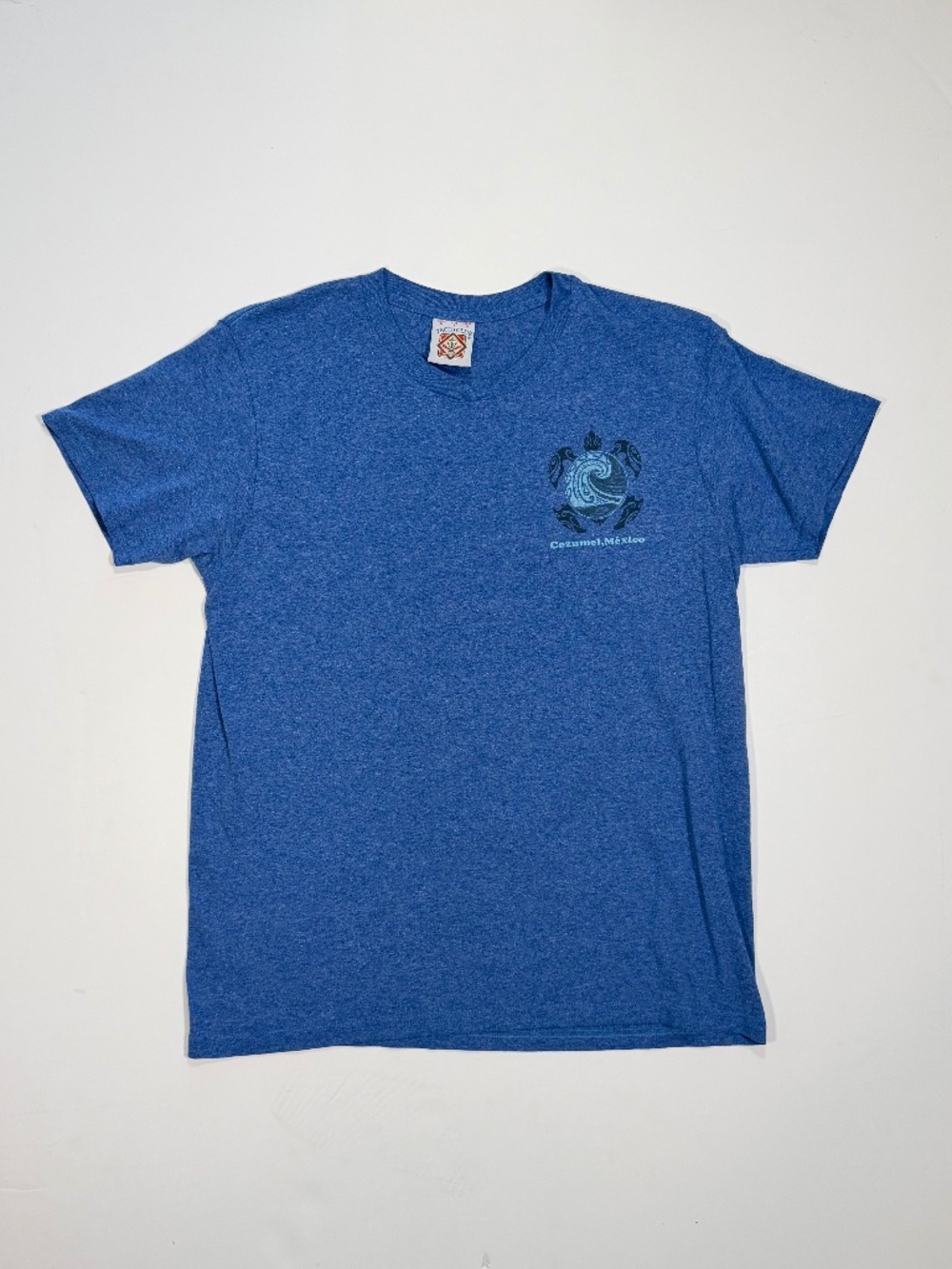 Yachtclub Cozumel México Sea Turtle Graphic T-Shirt - Heather Royal Blue Size L